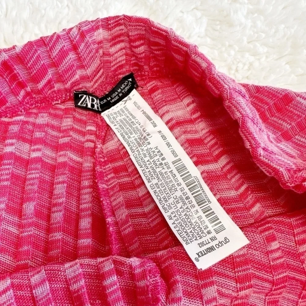 NWT Zara Woman Red Ribbed Stretch Pull On Flare Pants MEDIUM Boho Festival Retro - Picture 8 of 8